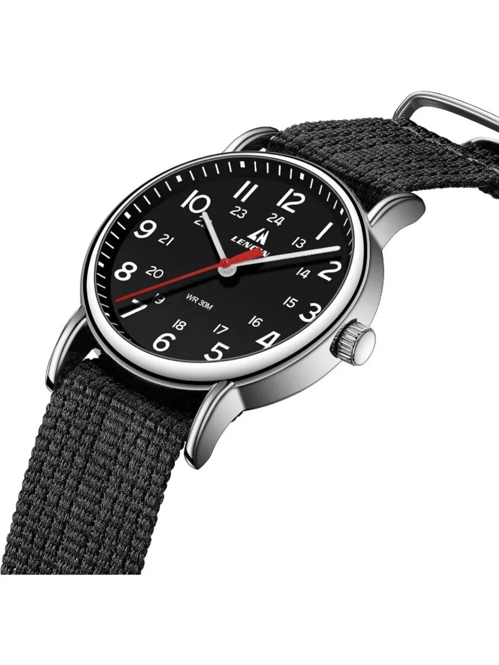 Men's Black Silver Nylon Strap Stylish Luminous Unisex Military Tactical Watch